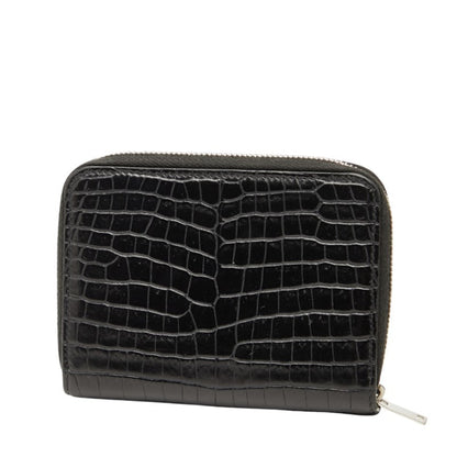 Saint Laurent Ysl Logo Crocodile Embossed Round Zipper Bifold Wallet 403964 Black Leather