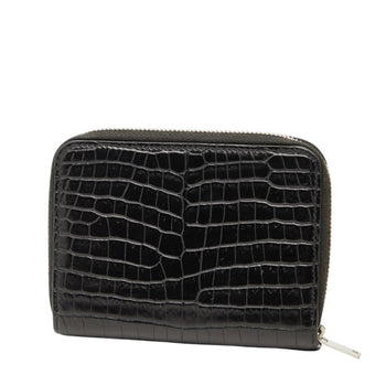 Saint Laurent Ysl Logo Crocodile Embossed Round Zipper Bifold Wallet 403964 Black Leather