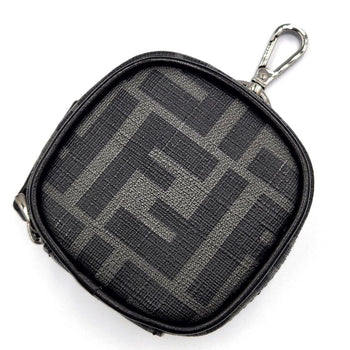 Fendi Zucca Mini Pouch Earphone Case 7As121 Black Canvas Bag Charm Key Holder