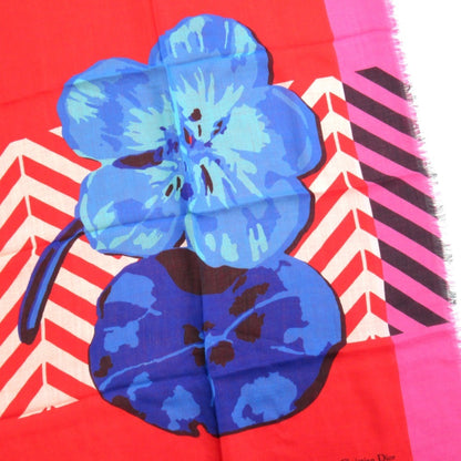 Christian Dior Cashmere Stole/Scarf D-Flower Pop Large Floral Shawl Red Blue Pink