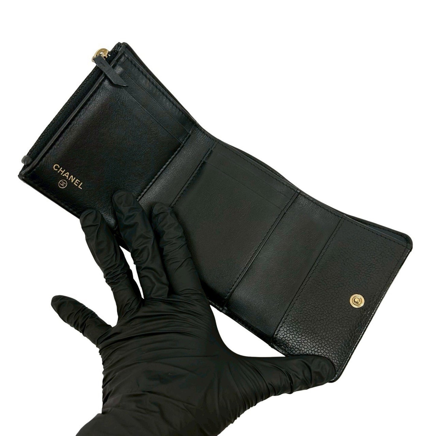 Chanel Matelasse Coco Mark Caviar Leather Tri-Fold Wallet