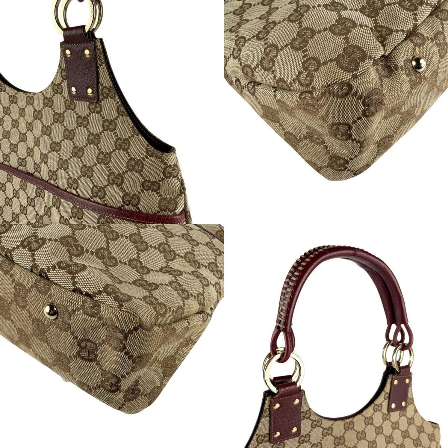 Gucci Gg Canvas And Leather Handbag In Bordeaux Brown