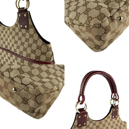 Gucci Gg Canvas And Leather Handbag In Bordeaux Brown