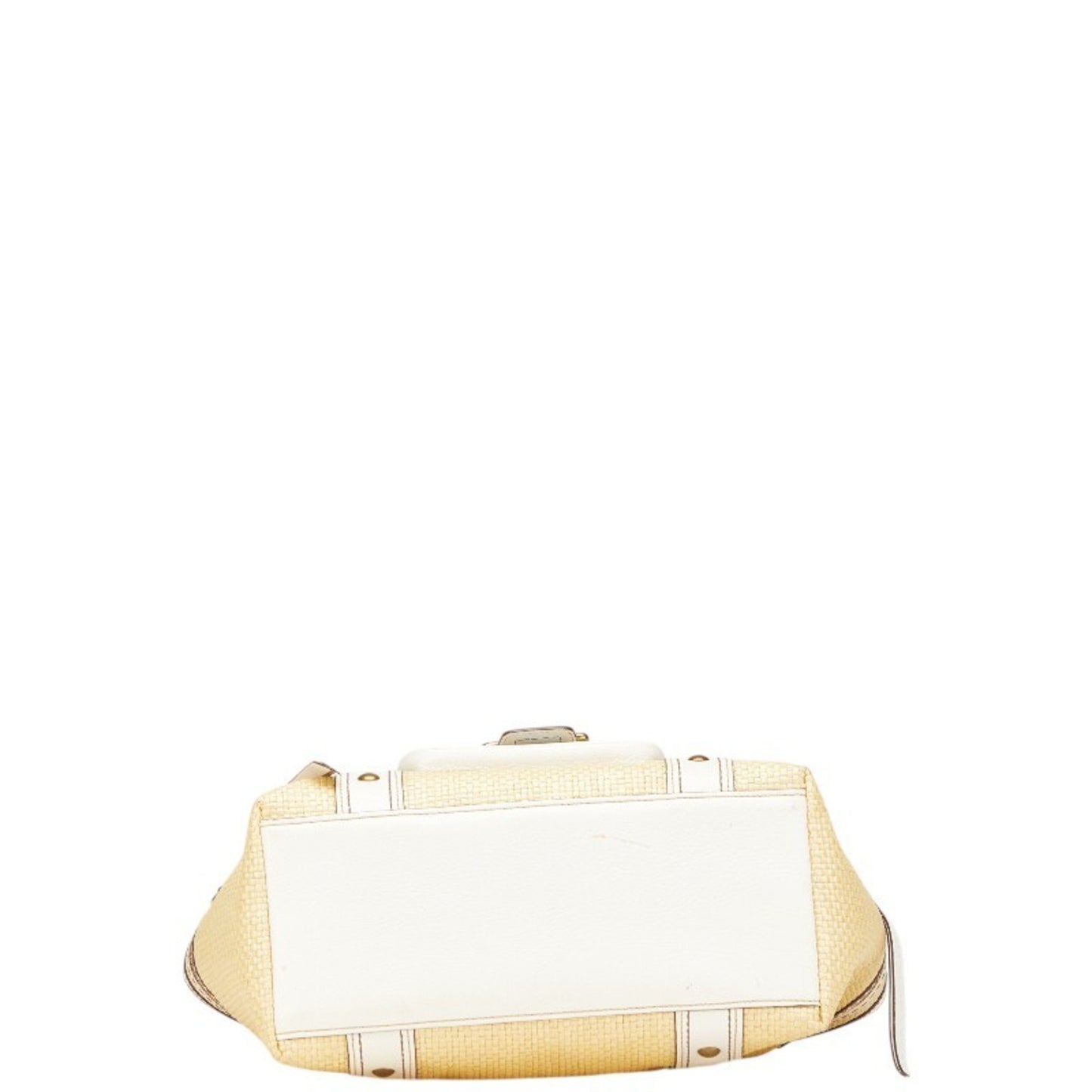 Coach Basket Bag Tote M05K-113 Beige White Straw Leather