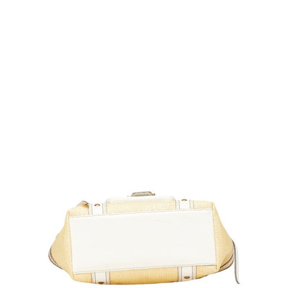 Coach Basket Bag Tote M05K-113 Beige White Straw Leather