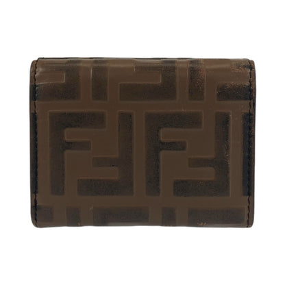 Fendi Zucca F Is Fendi Brown Leather Compact Folding Wallet