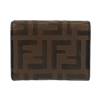 Fendi Zucca F Is Fendi Brown Leather Compact Folding Wallet