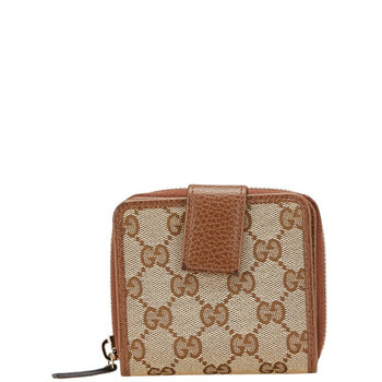 Gucci Gg Canvas Zip-Around Bifold Wallet 346056 Beige Brown Leather