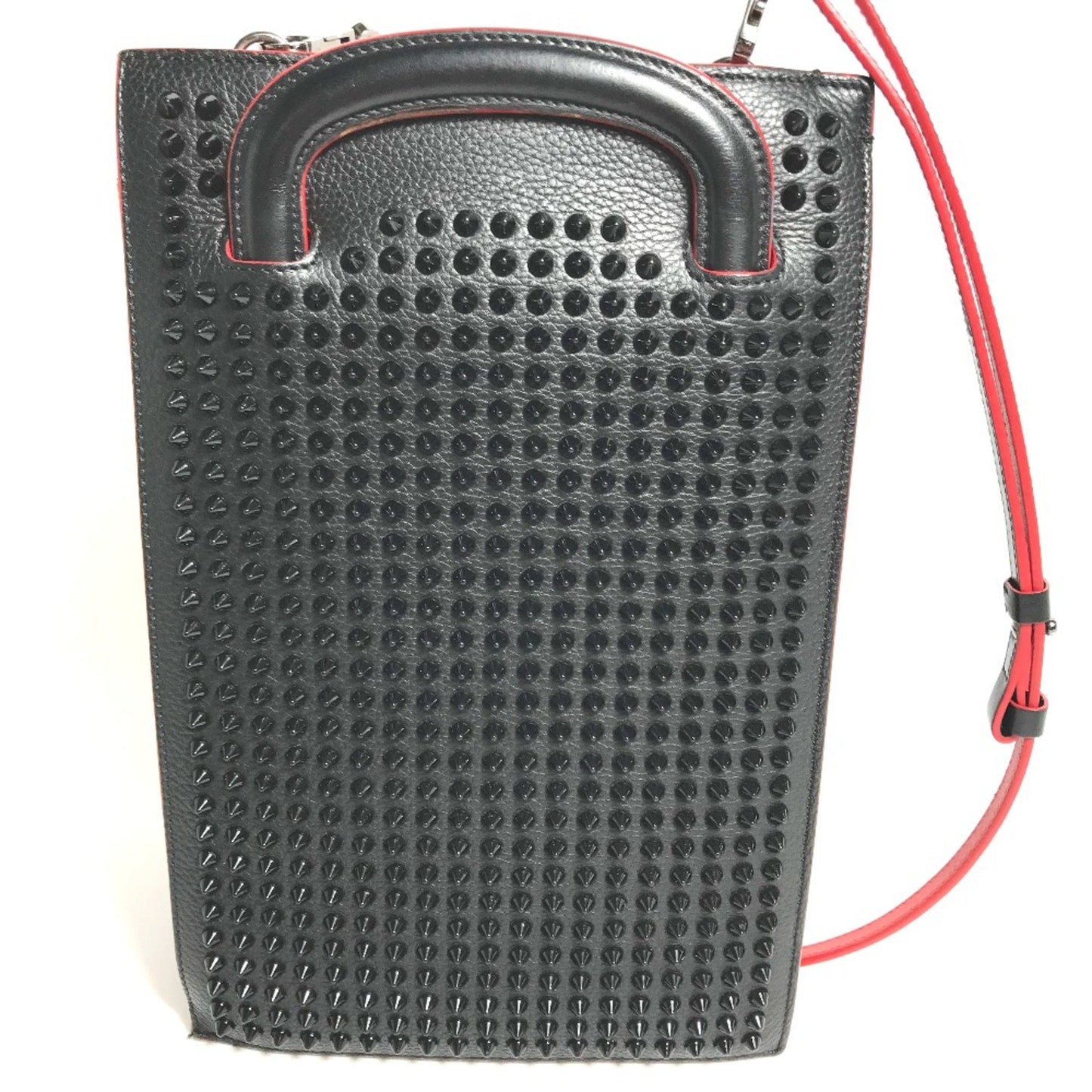 Christian Louboutin Spike Studs Clutch Bag Hand Bag Crossbody Pochette Shoulder Bag Black Red