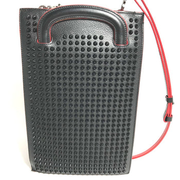 Christian Louboutin Spike Studs Clutch Bag Hand Bag Crossbody Pochette Shoulder Bag Black Red