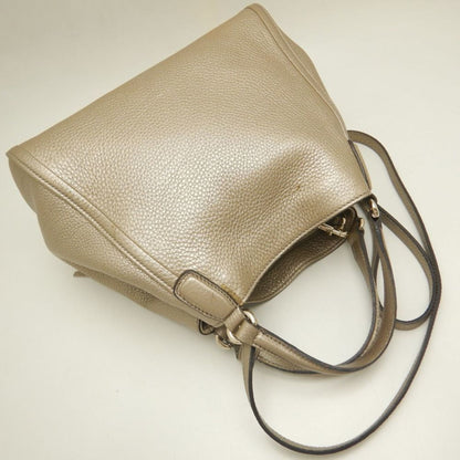 Gucci Soho 336751 Handbag Interlocking G Leather Metallic Greige 252770