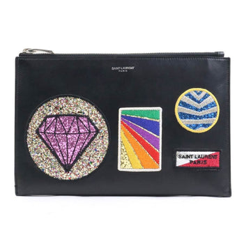 Saint Laurent Clutch Bag Leather Black Multicolor