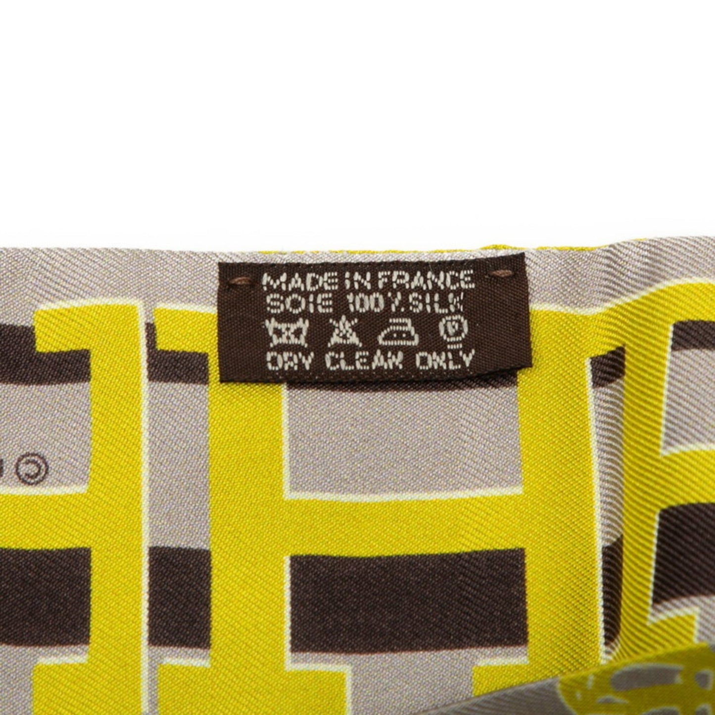 Herms Twilly Ginza 5-4-1 Store 10Th Anniversary Scarf Gray Yellow Brown Silk