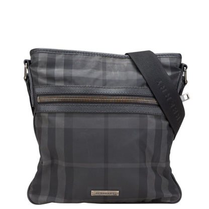 Burberry Check Logo Plate Shoulder Bag Black Nylon Leather