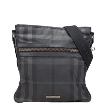 Burberry Check Logo Plate Shoulder Bag Black Nylon Leather