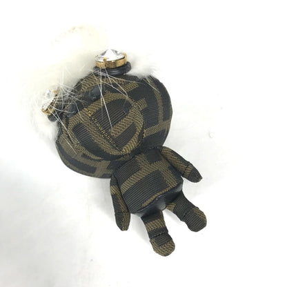 Fendi Fendi Fur Rhinestone Zucca Logo Monster Space Monkey Keychain Bag Charm Canvas