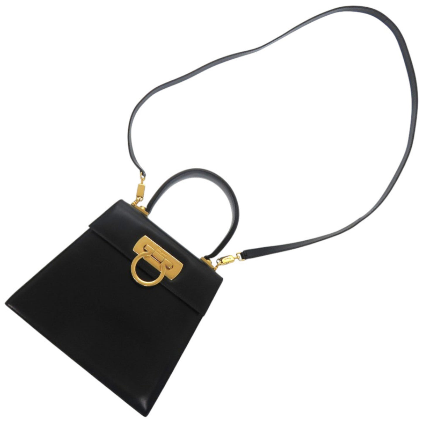 Salvatore Ferragamo Gancini Aq-212193 Leather Black Handbag 0608