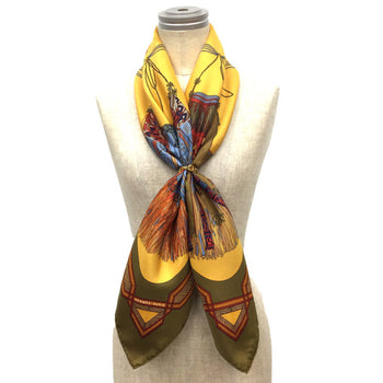 Hermes Hermes Carre 90 Scarf Muffler Cuirs De Desert Desert Leather Nomad Tuareg Tribe Yellow 100%