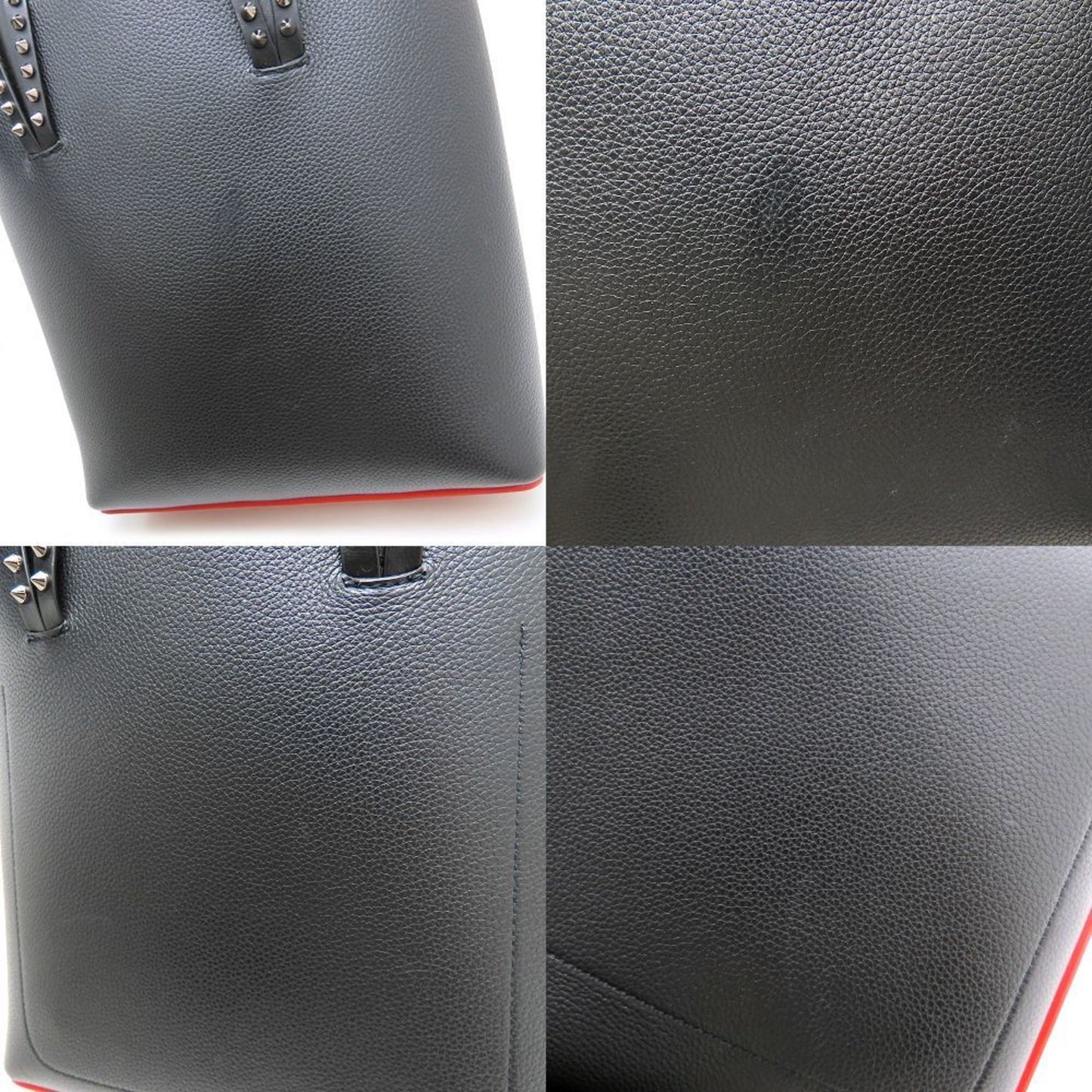 Christian Louboutin 3205221 Handbag Studs Leather Black Red 352338