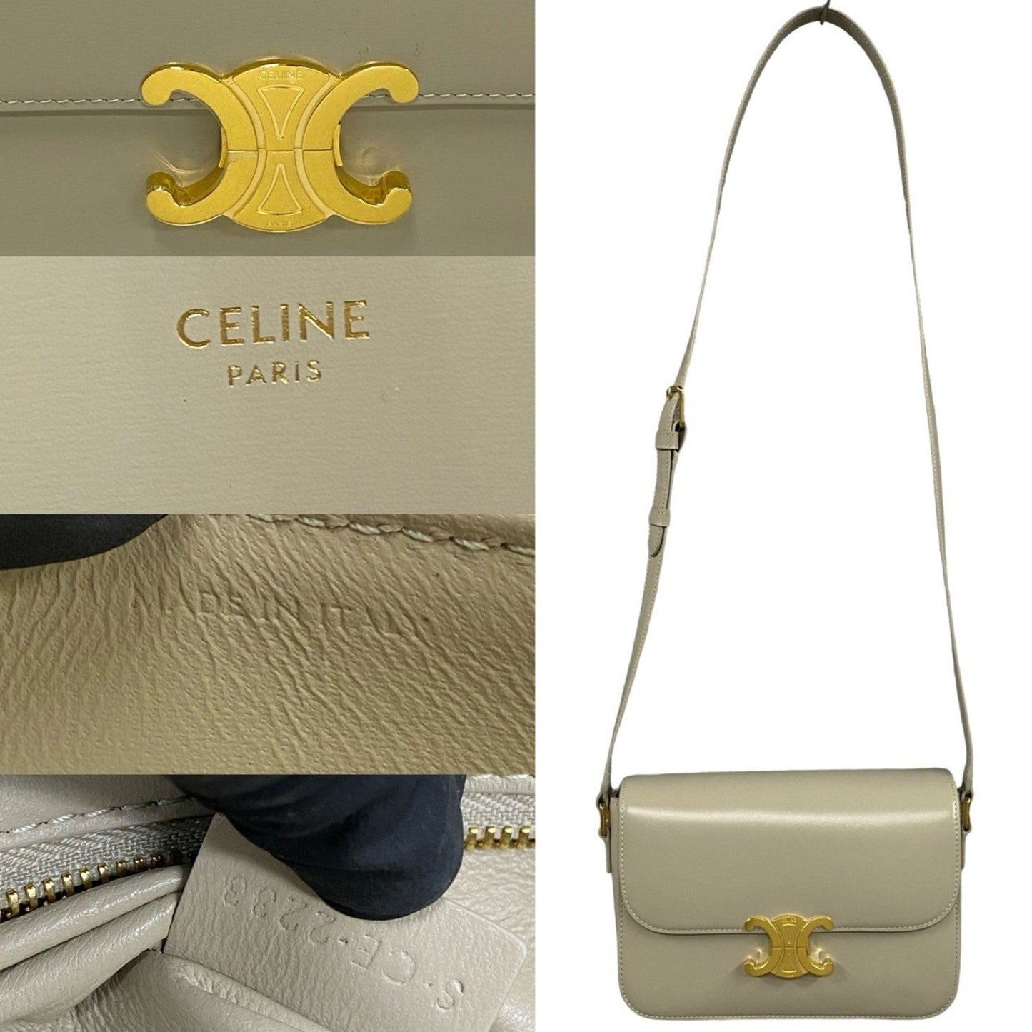 Celine Classic Triomphe Calfskin Leather Shoulder Bag/Pochette/Sacoche