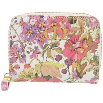 Christian Dior Caro Scarlet Flower 98 Ma 0214 Calfskin White Bifold Wallet 0438