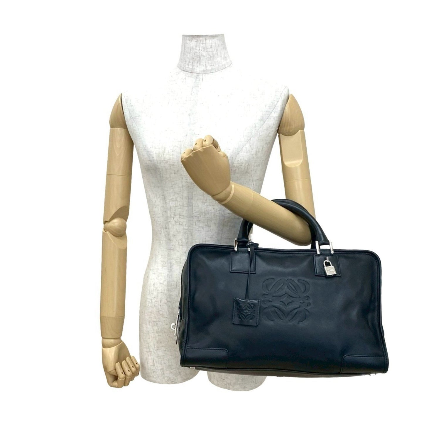 Loewe Amazona 36 Anagram Logo Engraved Leather Handbag/Mini Boston Bag Black 67688