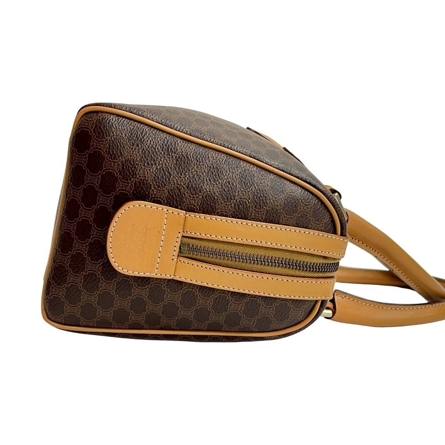 Celine Macadam Blason Logo Print Leather Handbag/Mini Boston Bag Brown 27020