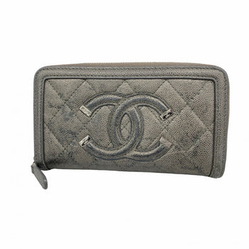 Chanel Cc Filigree Wallet/Coin Case In Caviar Leather (Grey)