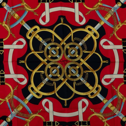 Hermes Carr 90 Eperon D'Or Golden Spur Scarf Muffler Navy Multicolor Silk