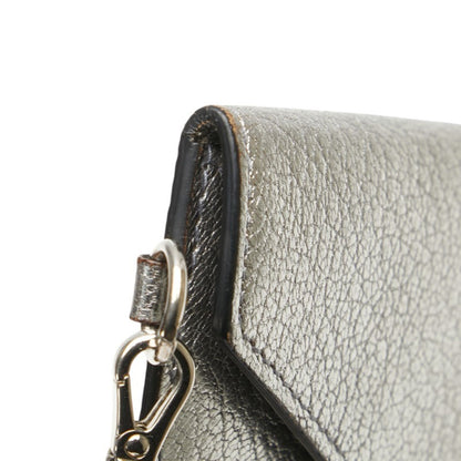 Miu Miu Miu Madras Love Peace Metallic Mini Wallet Pouch 5Mf01P Silver Black Leather