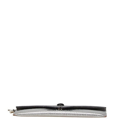 Miu Miu Miu Madras Love Peace Metallic Mini Wallet Pouch 5Mf01P Silver Black Leather