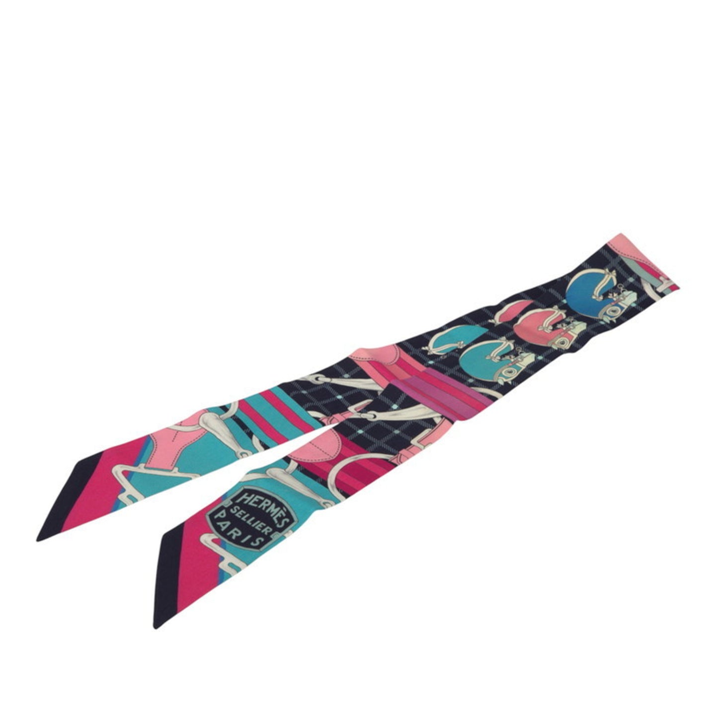 Hermes Herms Twilly Tatersale Tattersall Scarf/Muffler In Navy