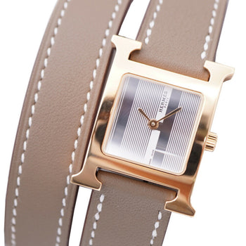 Like New Hermes H Watch Double Tour Hh1.202C Quartz Wristwatch Ss/Leather Silver U Stamp 1101Hermes