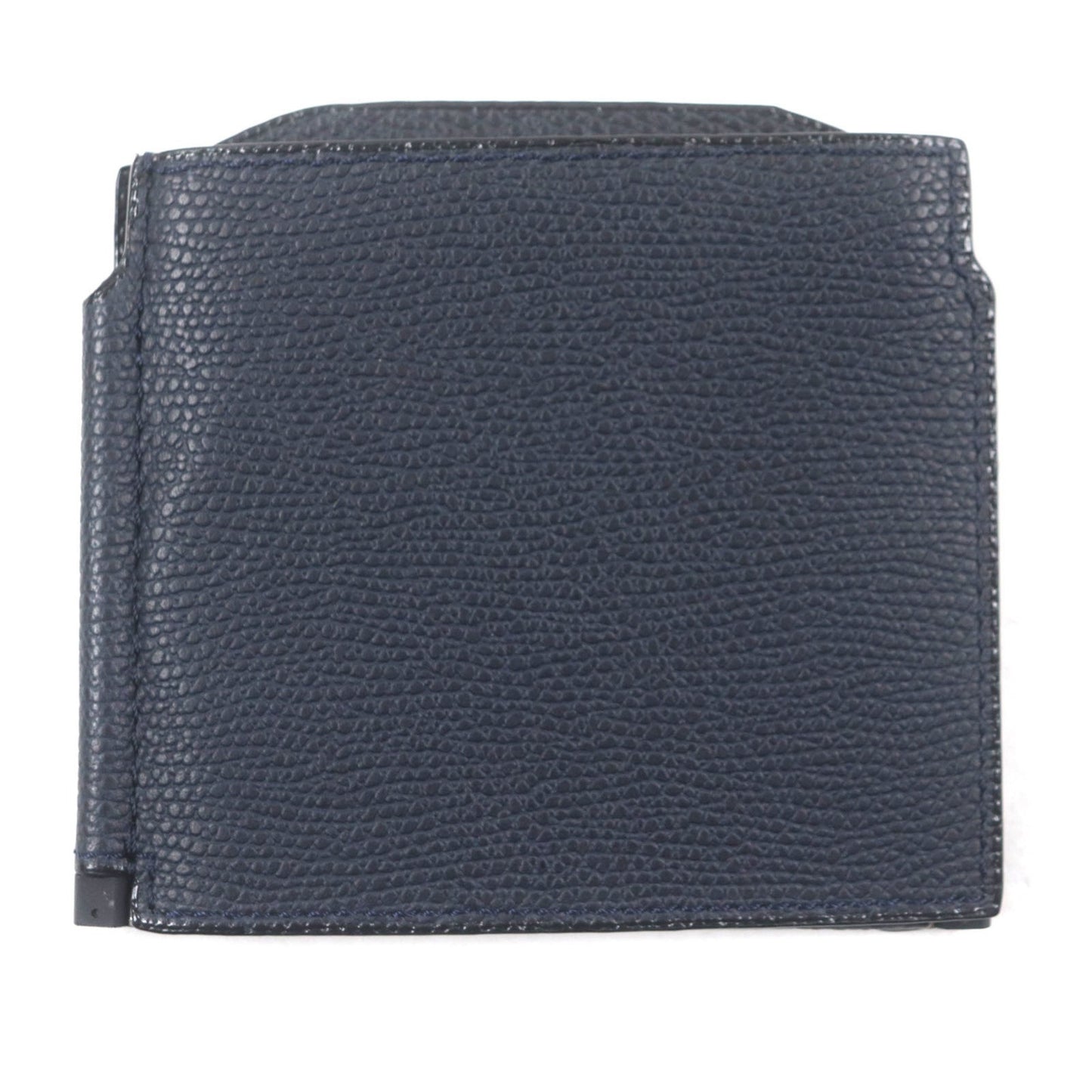 Valextra Double Money Clip Leather Wallet/Billfold In Dark Navy With Silver Hardware
