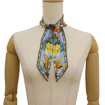 Hermes Twilly Scarf/Muffler Silk Blue Orange Brazilian Feather