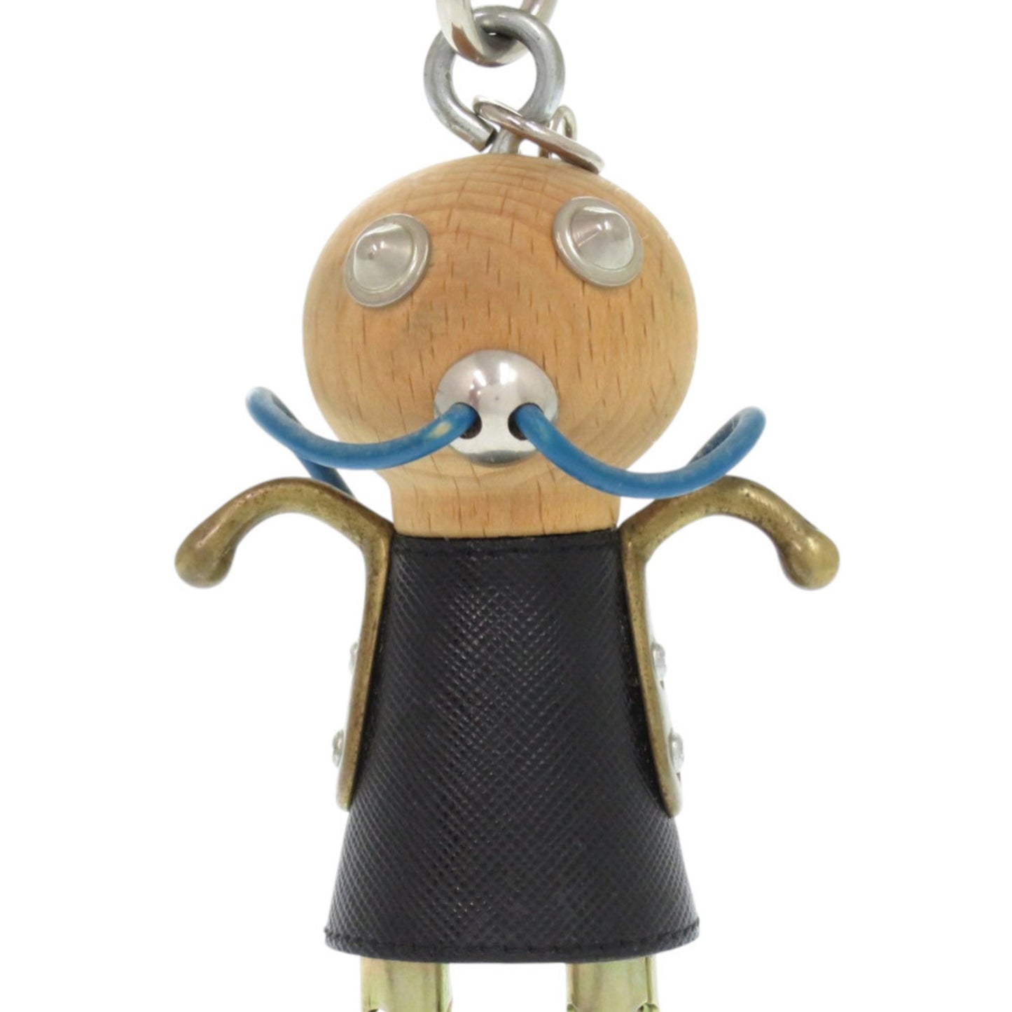 Prada Robot Leather Wood Metal Black Keychain 1707 Prada