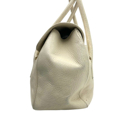 Salvatore Ferragamo Gancini Leather Tote Bag In White With Gold Hardware