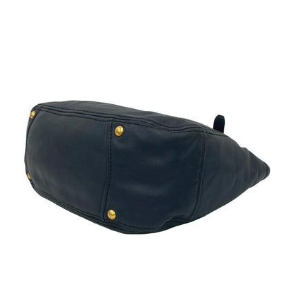 Prada Prada Gold Logo Hardware Leather Genuine Tote Bag Handbag Semi-Shoulder Navy Blue 33-10