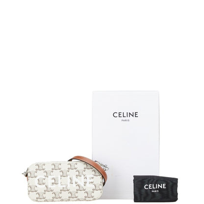 Celine Triomphe Horizontal Pouch Shoulder Bag White Brown Pvc Leather