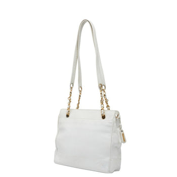 Chanel Triple Coco Mark Chain Shoulder Bag In White Caviar Skin