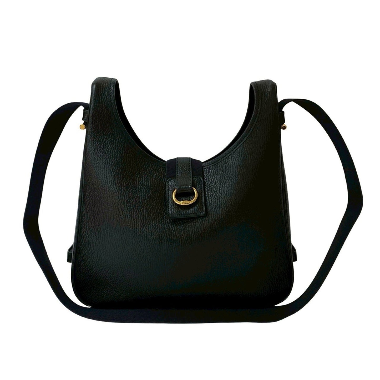 Hermes Saco Leather Canvas Shoulder Bag