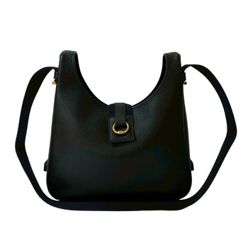 Hermes Saco Leather Canvas Shoulder Bag