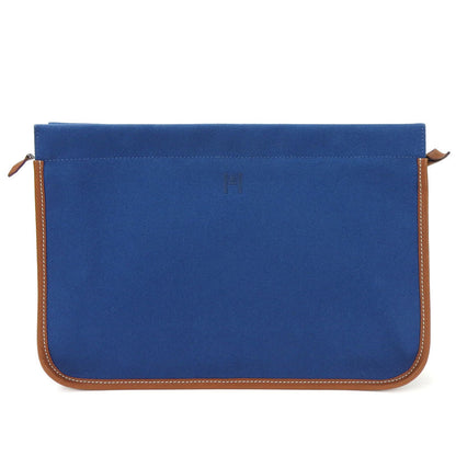 Hermes Clutch Bag Canvas Leather Navy Brown