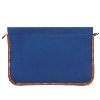 Hermes Clutch Bag Canvas Leather Navy Brown