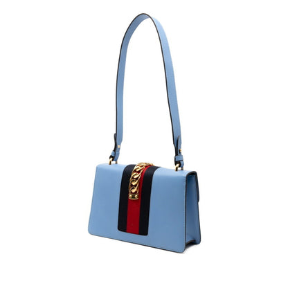 Gucci Sylvie One-Shoulder Bag 421882 Blue Leather