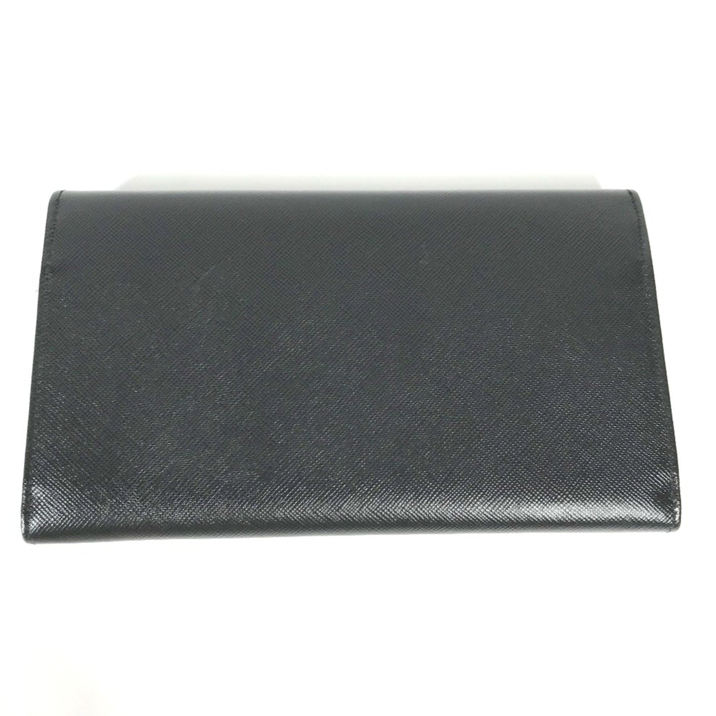Prada M608A Triangle Logo Triangle Logo Plate Bifold Long Wallet Black