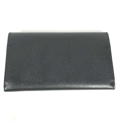 Prada M608A Triangle Logo Triangle Logo Plate Bifold Long Wallet Black