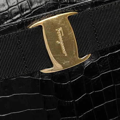 Salvatore Ferragamo Vara Crocodile Embossed Crossbody Shoulder Bag Af-21 6677 Black Leather