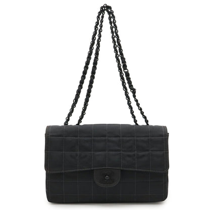 Chanel New Travel Line Chain Shoulder Bag Nylon Jacquard Leather Black A15285
