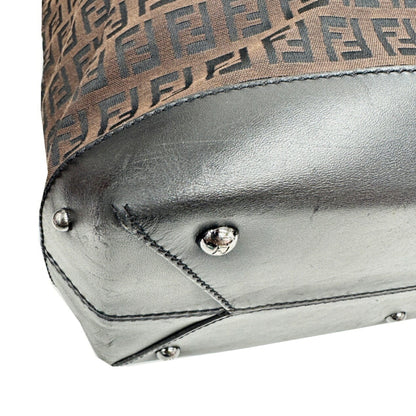Fendi Zucchino Handbag Tote Bag Canvas Leather